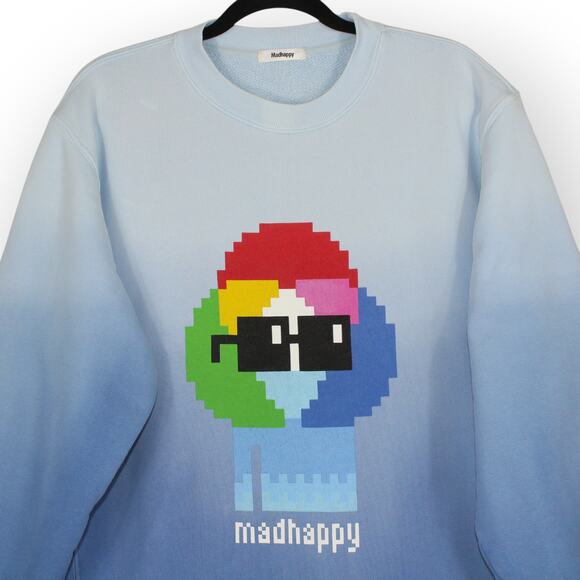 Large Madhappy x Nouns Crewneck Sweatshirt Blue GraphicPrint MadeInUSA - Picture 3 of 12